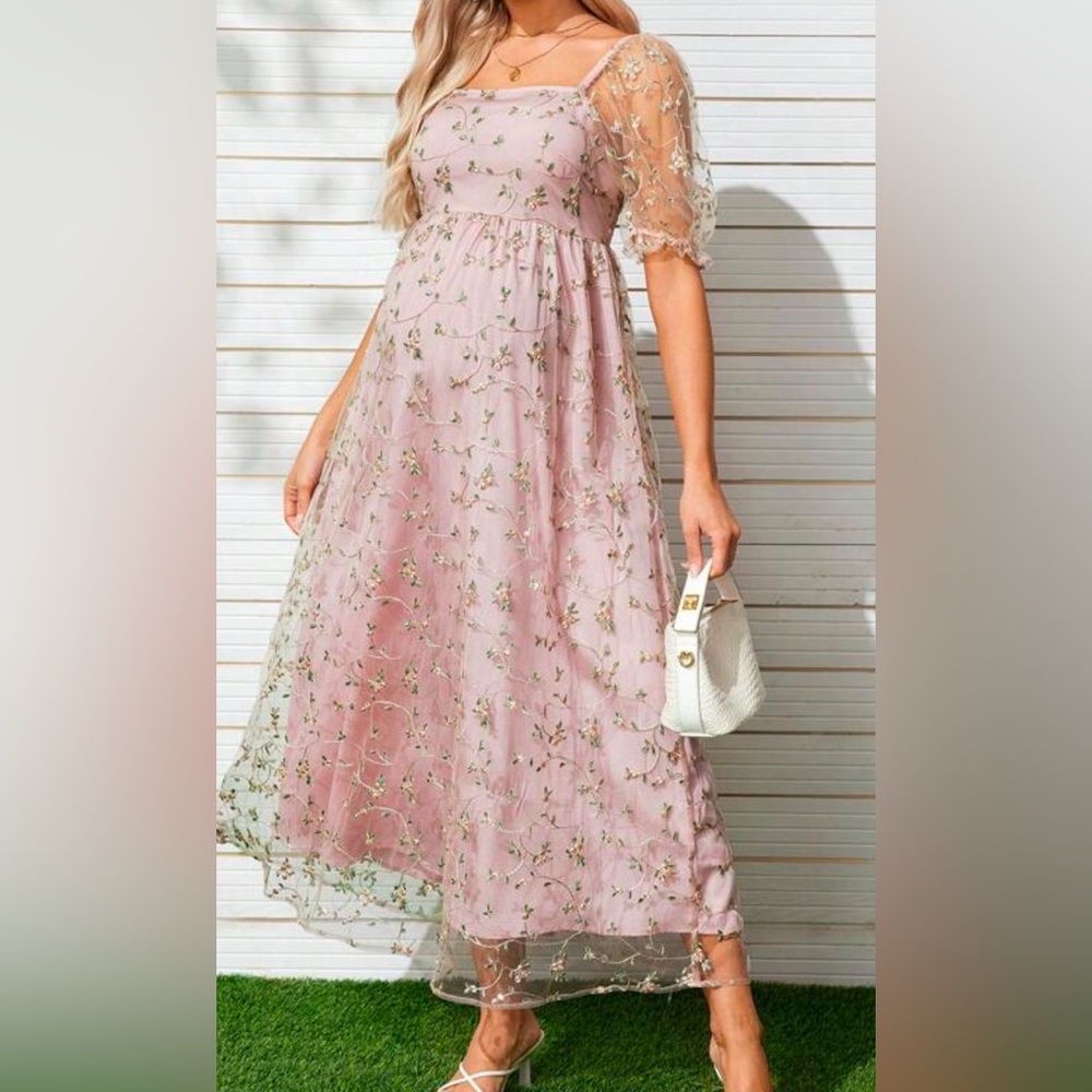 Maternity Baby Pink Floral Dress